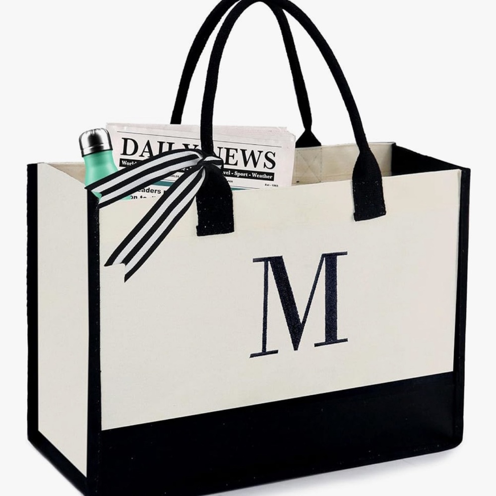 Monogrammed “M” Black and White Tote Bag